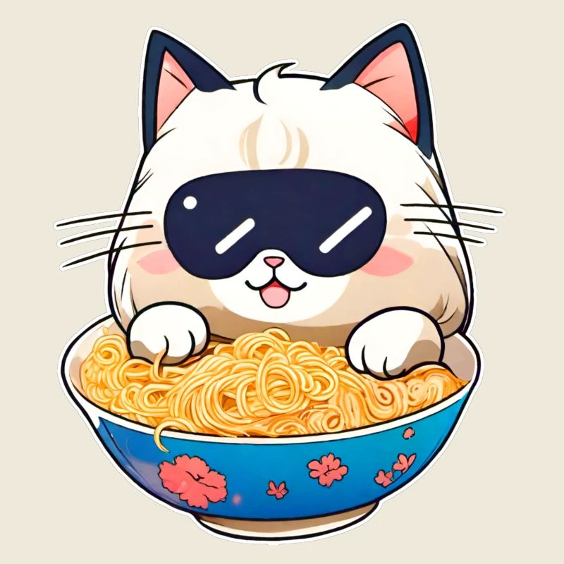 Chat mignon avec soupe ramen