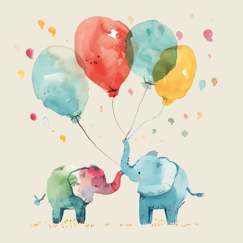 Two elephants with colorful balloons