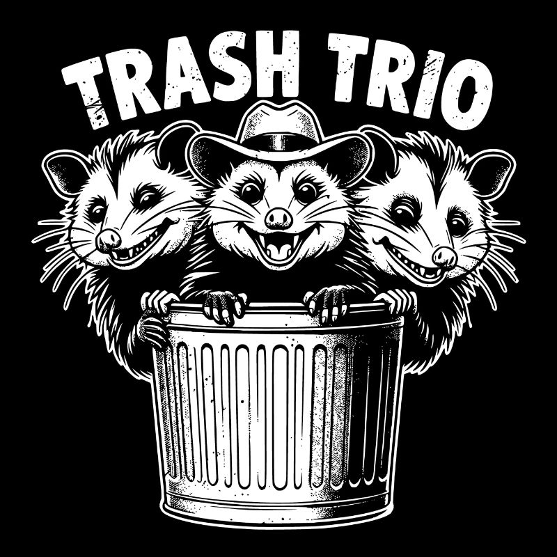 3 coole Opossums Trash Trio im Mülleimer