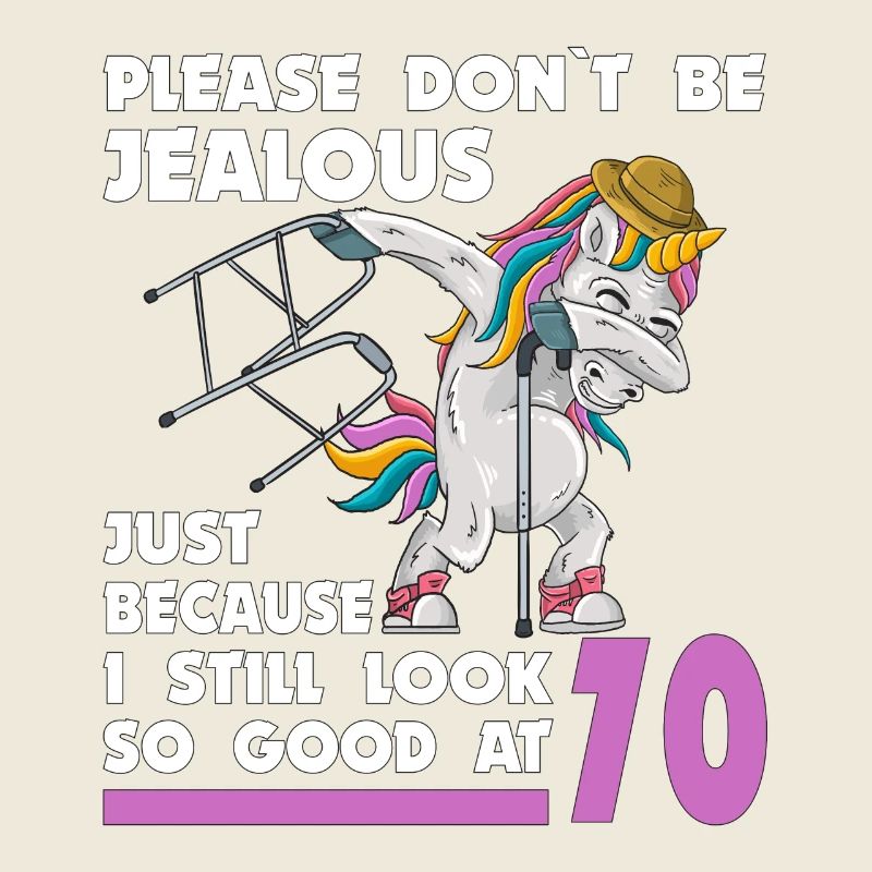 70th birthday 70 years unicorn with rollator stick