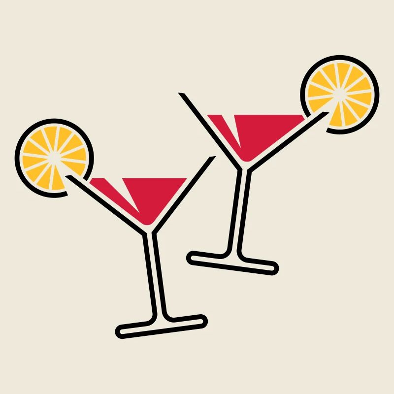 2 Cocktail Glasses / Martini / Cheers + (Red)