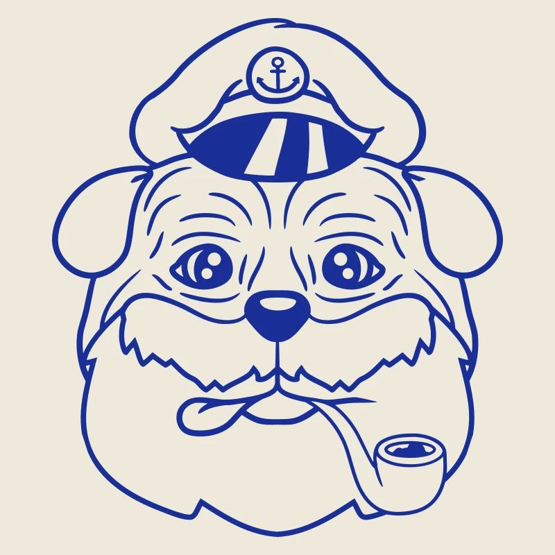 Pug Dog Captain Face Funny Cute Cartoon Comic