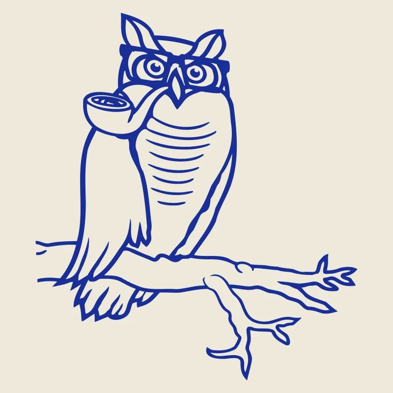 Eule Pfeife rauchen alter Opa Uhu Ast Baum Wald