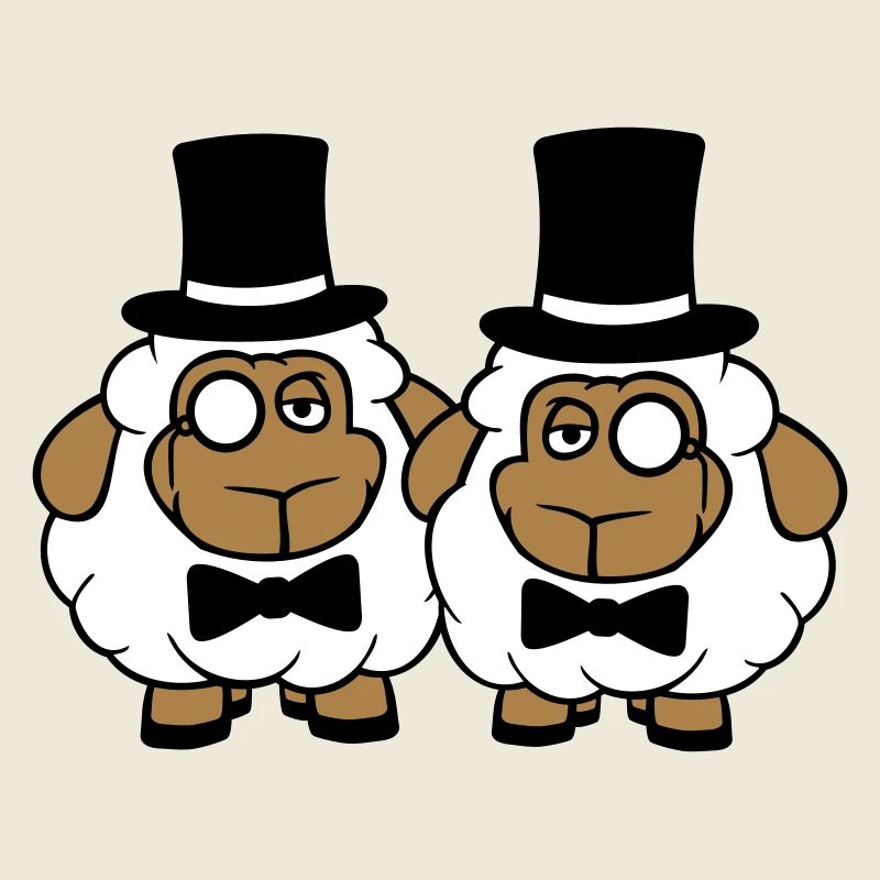 2 Schafe Herren Gentlemen Zylinder Hut Monokel Sir