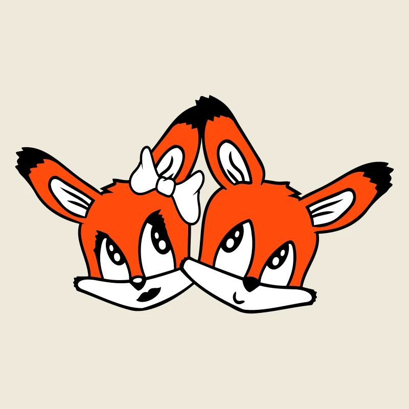 2 Renards Couple Amoureux Deux Amis Amour Équipe Mignon