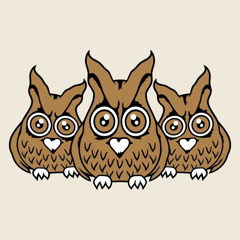 3 Eulen Freunde gucken gruselig große Horror Augen