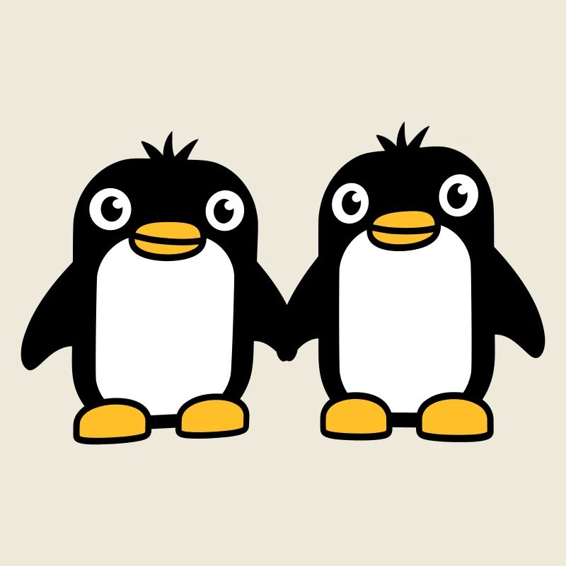 2 pingouins couple se tenant la main amoureux amis