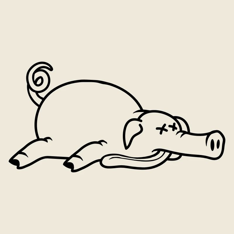 Grillon de porc mort inconscient mangeant de la viande