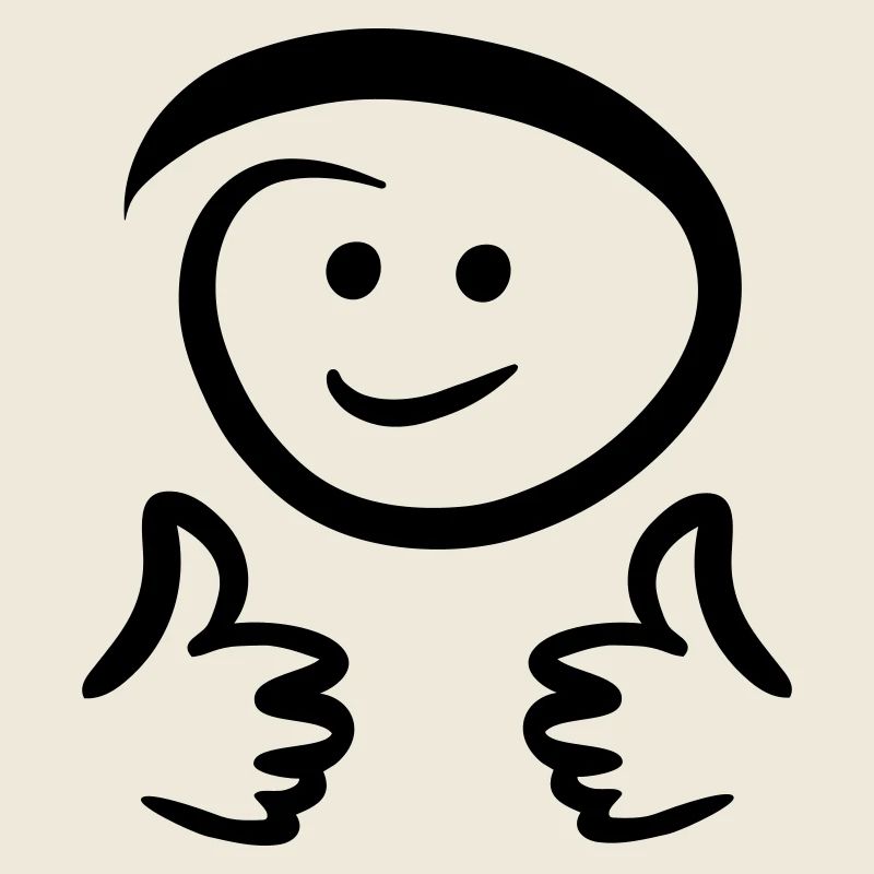 Face smiles, shows two thumbs up. Emoticon.