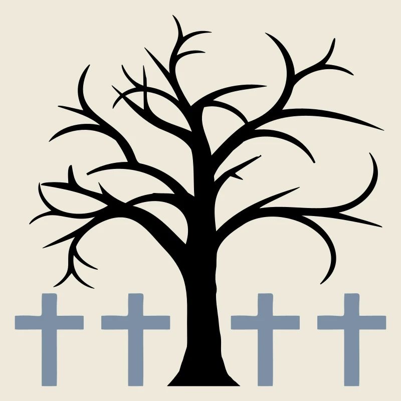 Tree Bare Winter Autumn Crosses Halloween Cemetery