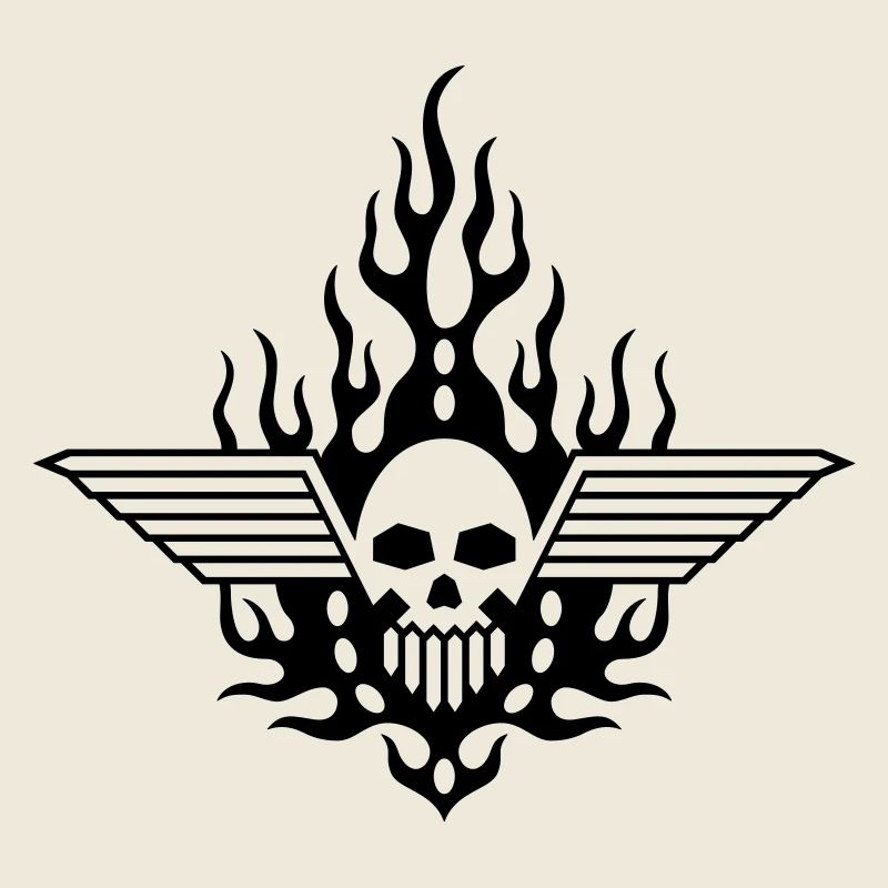 mechanical skull and black flames