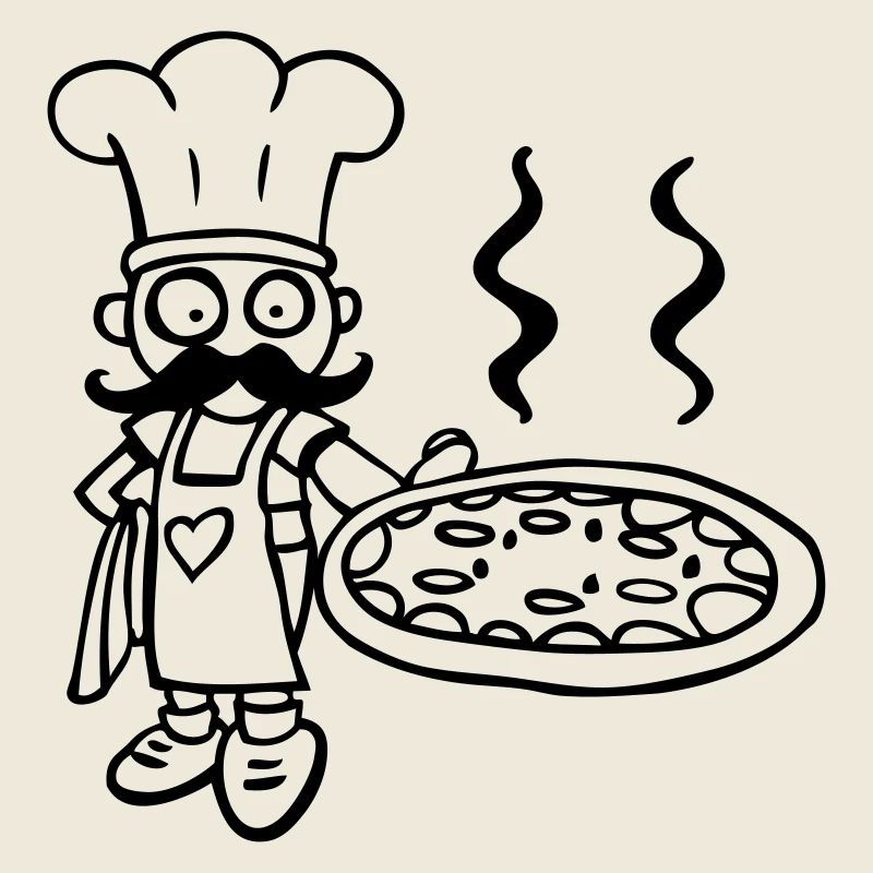 funny drawing of chef pizza pizzeria