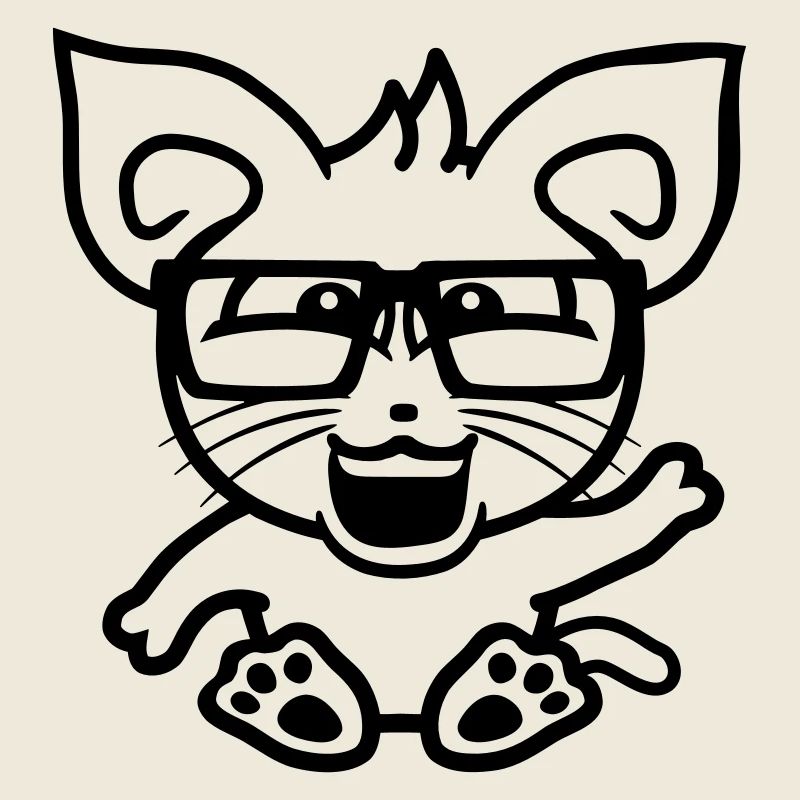 Nerd Cat Horn-Rimmed Glasses Geek Waving Clever Kitten
