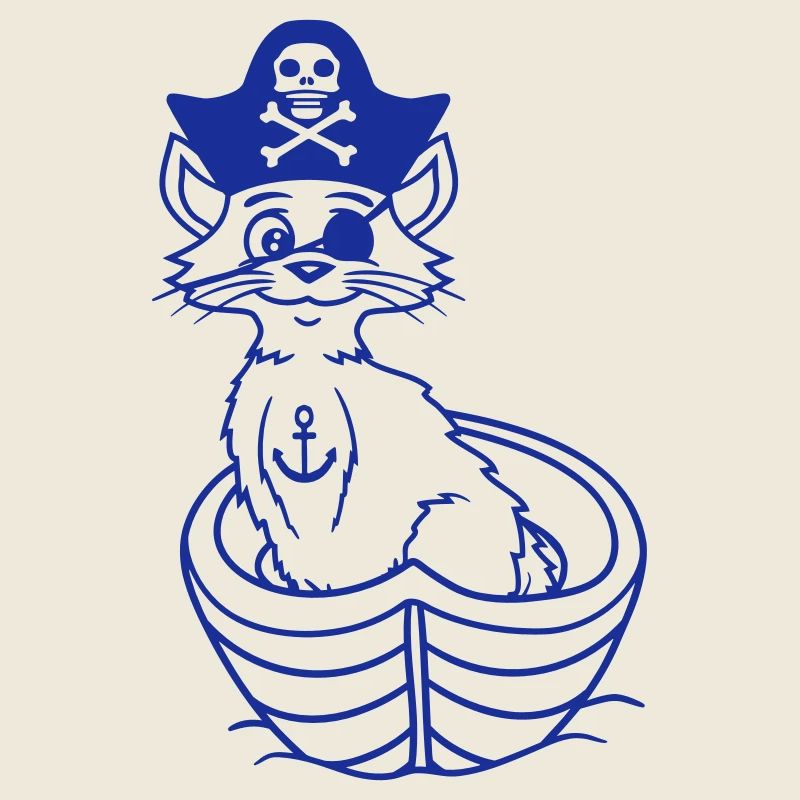 Pirat Katze Seeräuber Augenklappe Hut Ruderboot