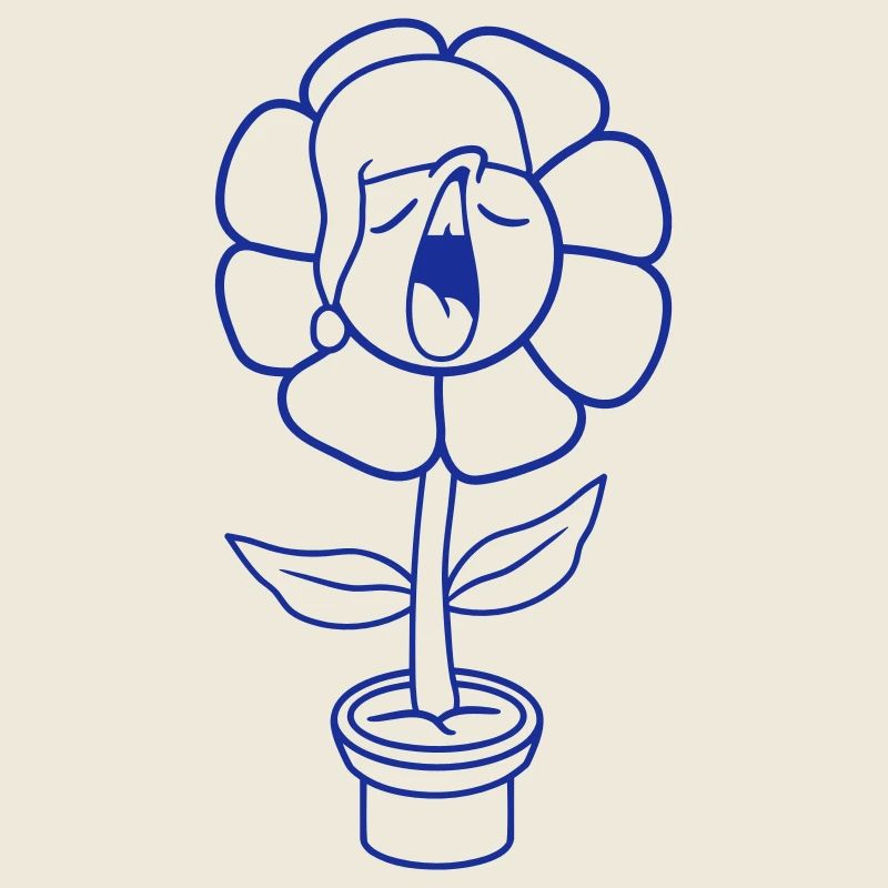 Yawning Tired Sleepy Head Flower Face Flower Pot