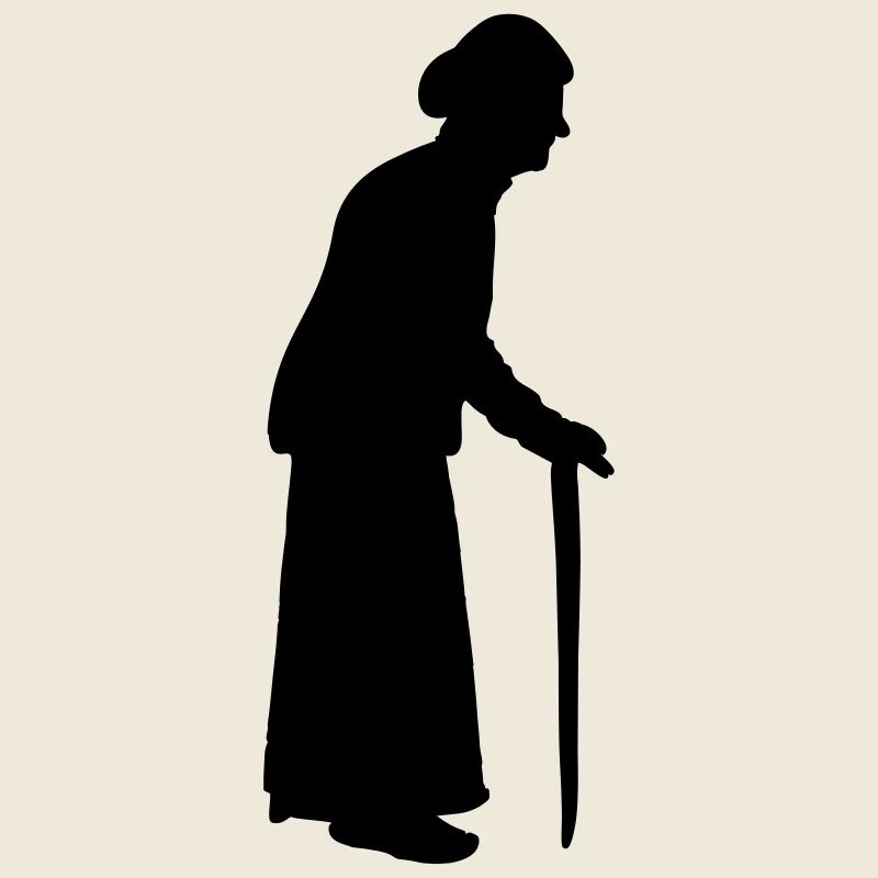 Old granny with a walking stick cane