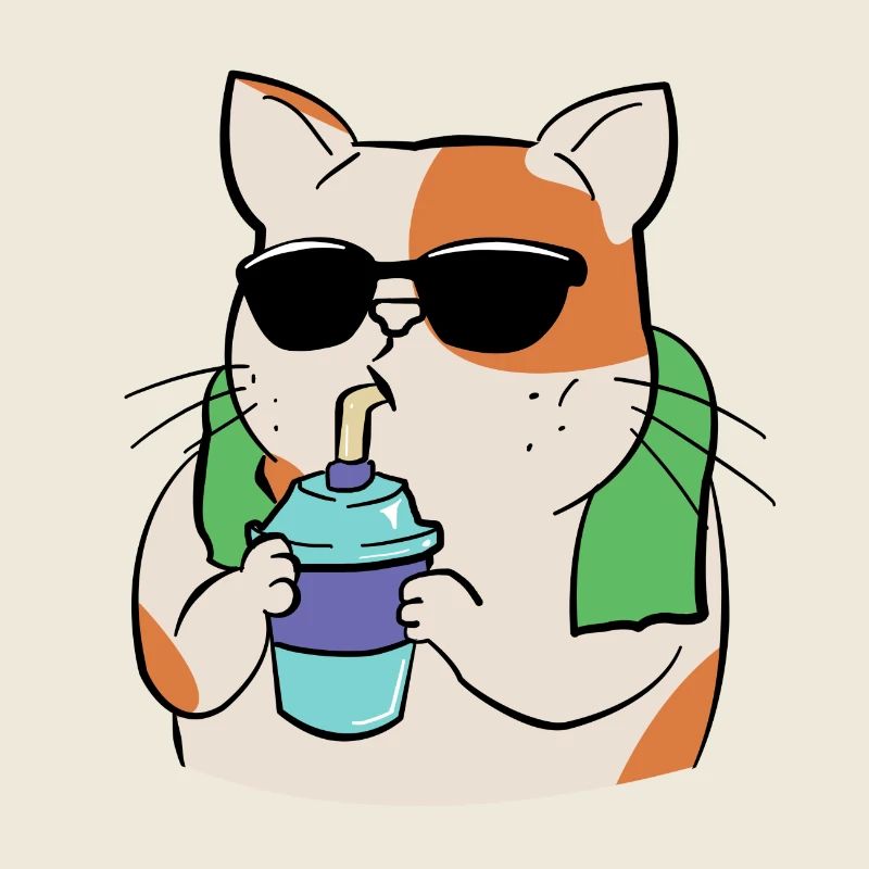 Katze beim Sport mit Trinkbecher und Handtuch