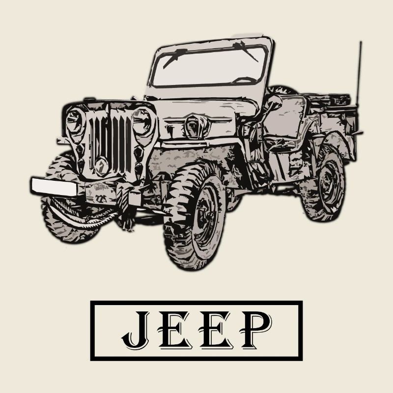 Willys Jeep drawing with lettering