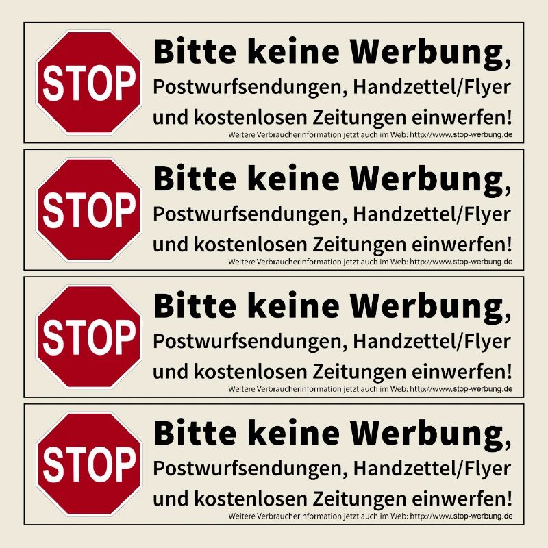 4 x Stop Bitte keine Werbung Sticker