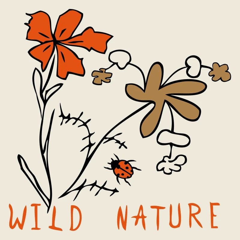 Meadows flowers with ladybugs, wild nature