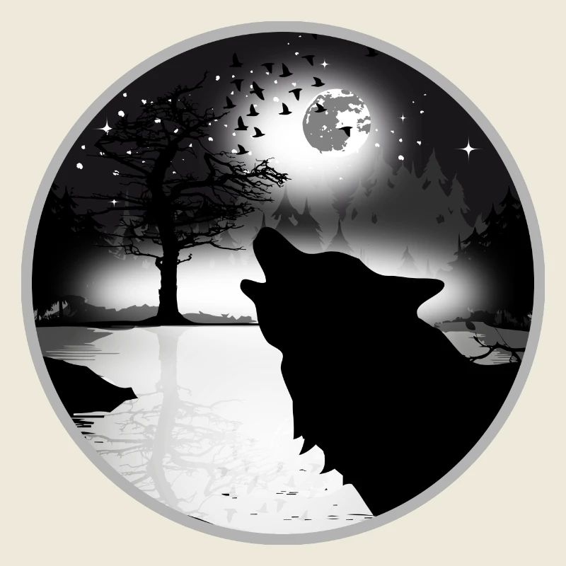 heulender Wolf in der Nacht bei Vollmond