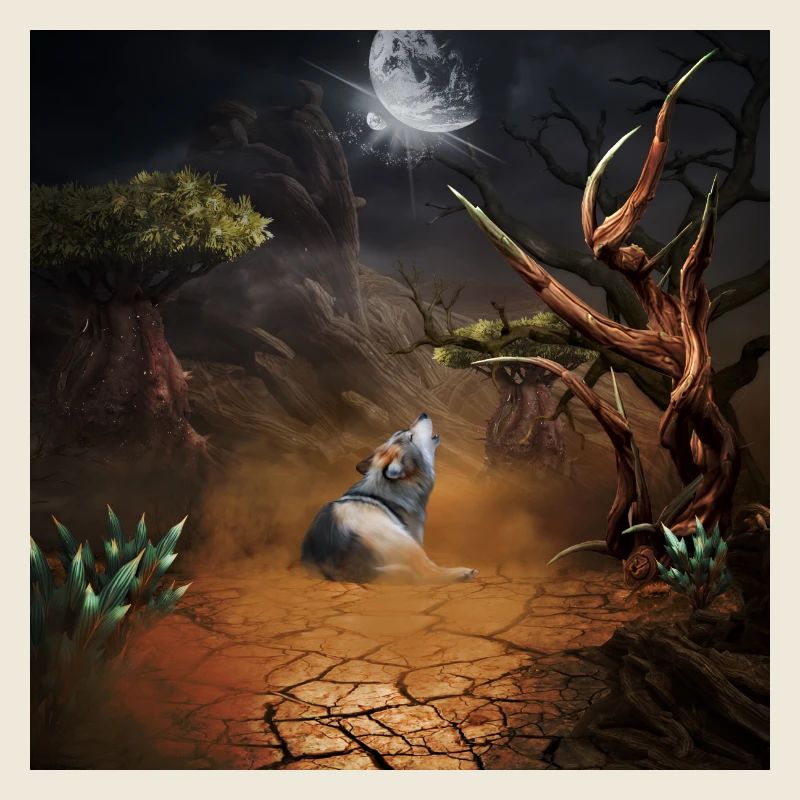 Awesome wolf in the dark night