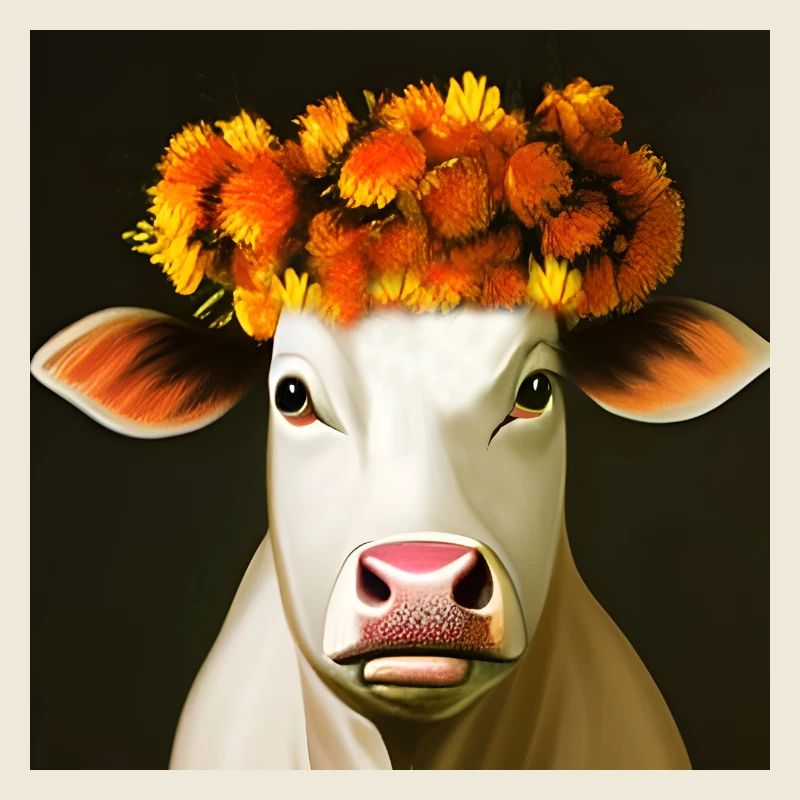 Die Kuh mit den Herbstblumen