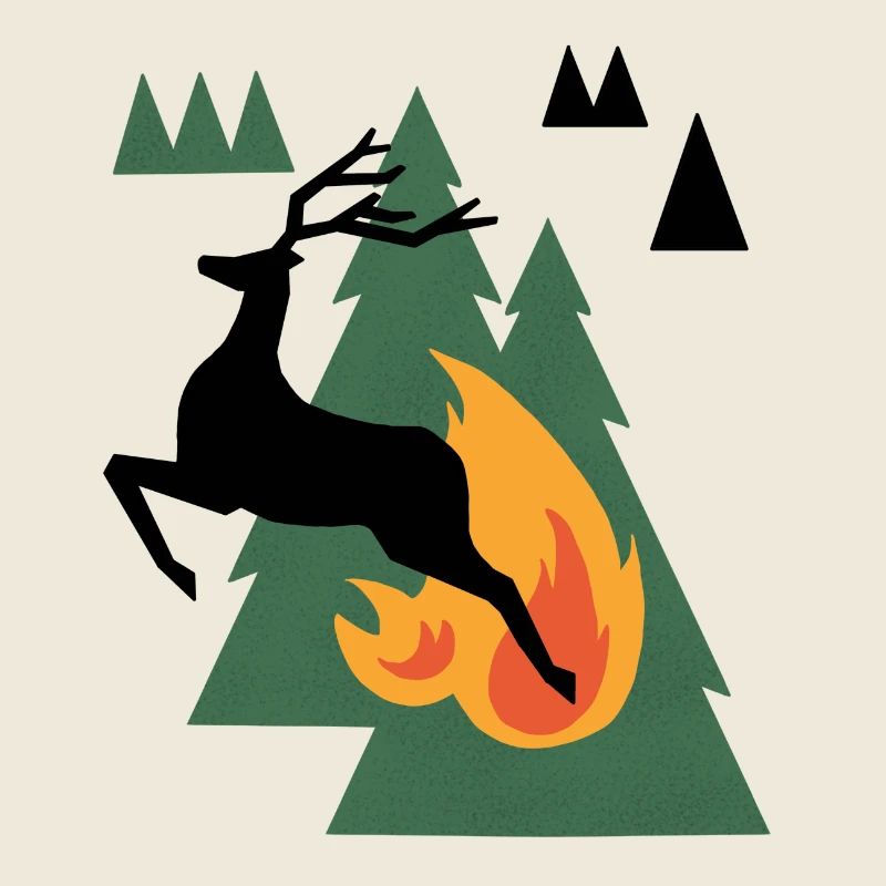 Bear by Campfire in Pines