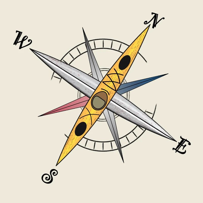 Cooles Kajak Design mit Kompassrose, gelbes Kayak