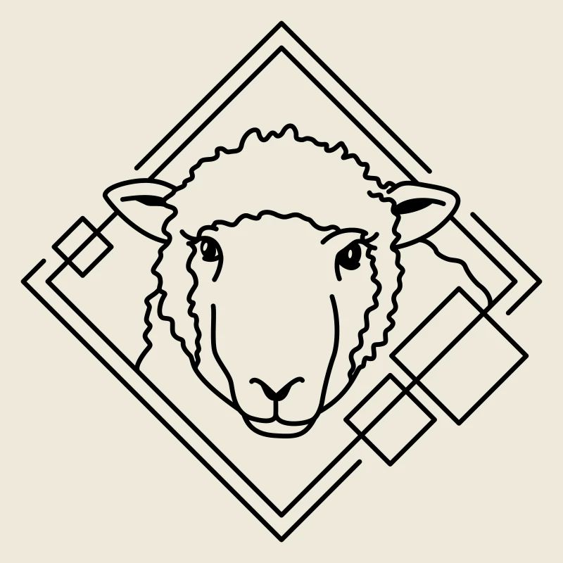 Sheep in Geometric Shape - Line Art Design