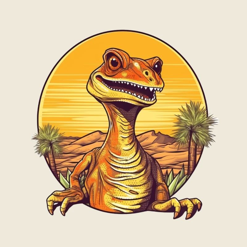 Retro Dinosaur Sunset Illustration