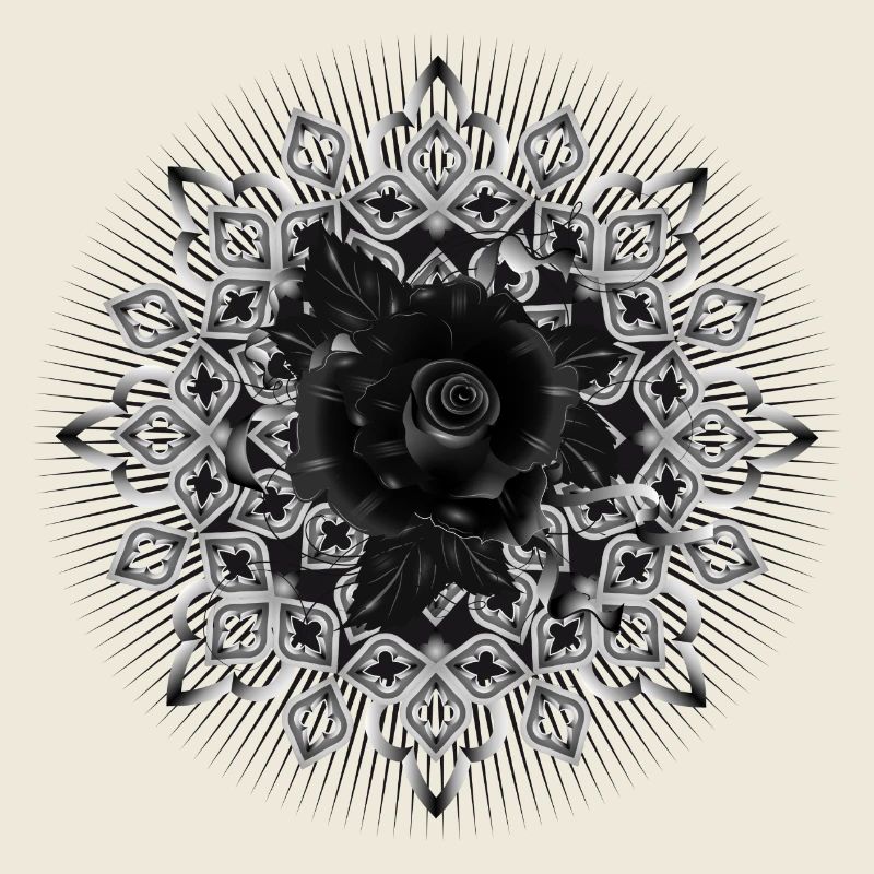 Gothic rosette ornament with black rose
