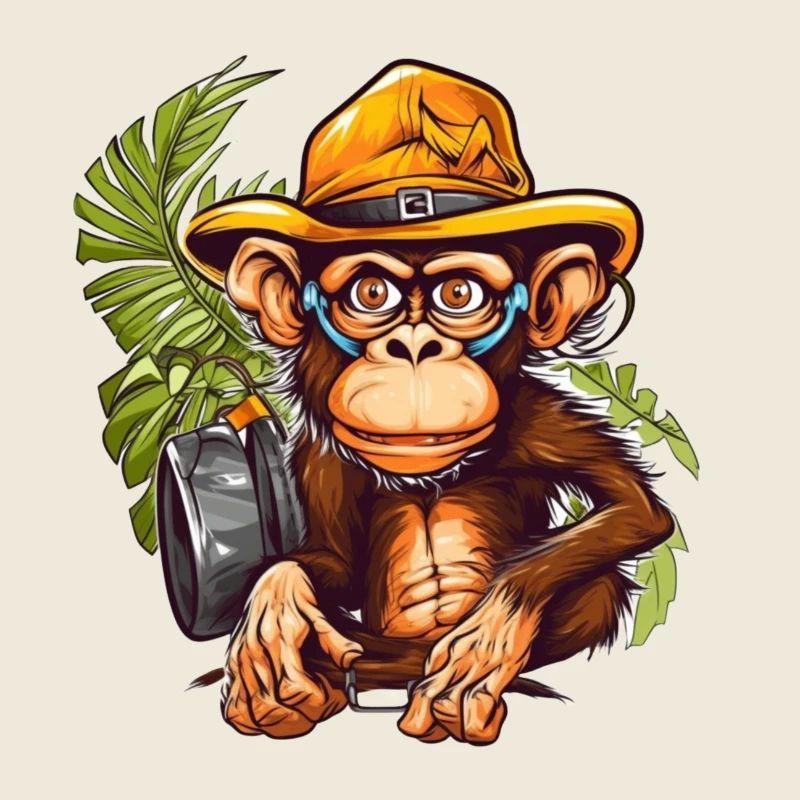 Abenteueraffe mit Safarihut und Rucksack
