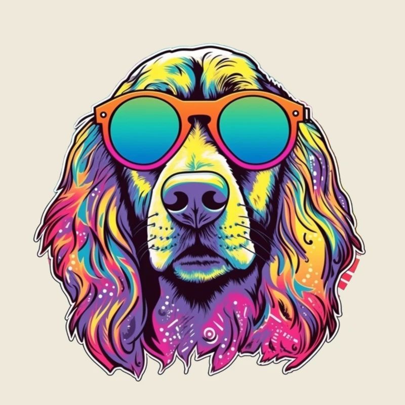 Bunter Hund mit Sonnenbrille in Neonfarben