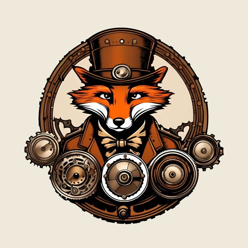 Steampunk Fox / Gear / Bronze / Old School