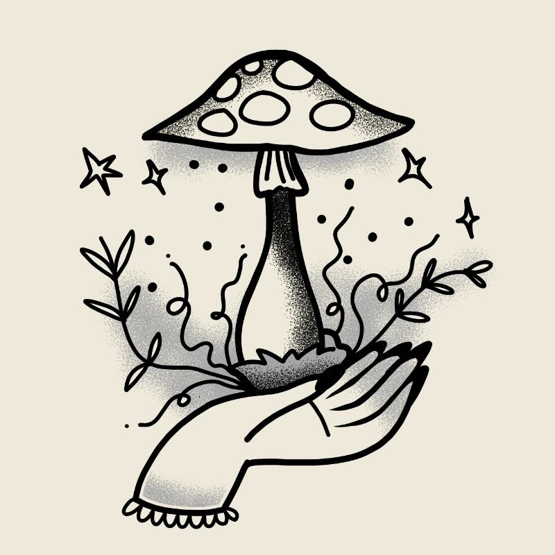 Witchcore wican Hand growing a Mushroom