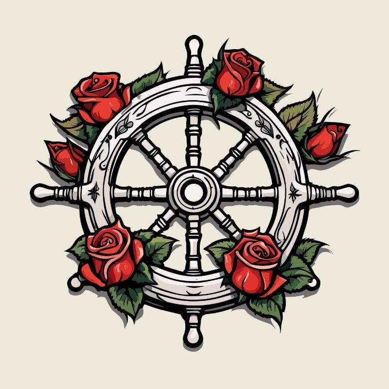 Steering Wheel / Anchor / Roses / Ahoy / Ship / Boat