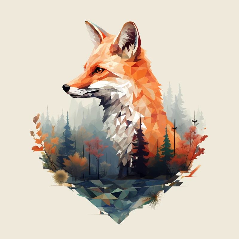 Renard géométrique avec forêt à l’aspect triangulaire