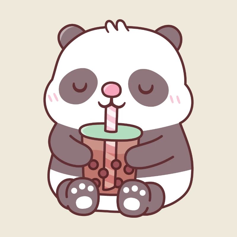Cute Chubby Panda Bear Drinking Bubble Tea