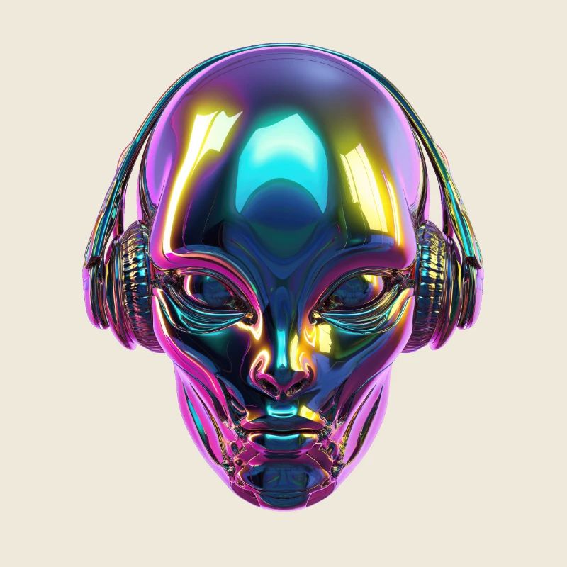 Chromatischer Alien-Kopf mit Kopfhörern