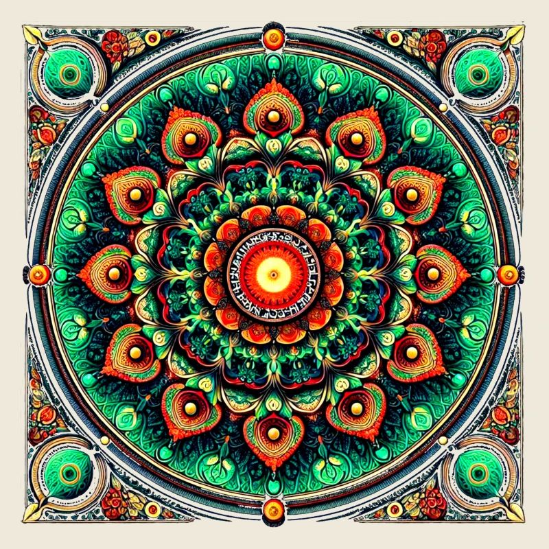 Manda en vitrail vert et orange