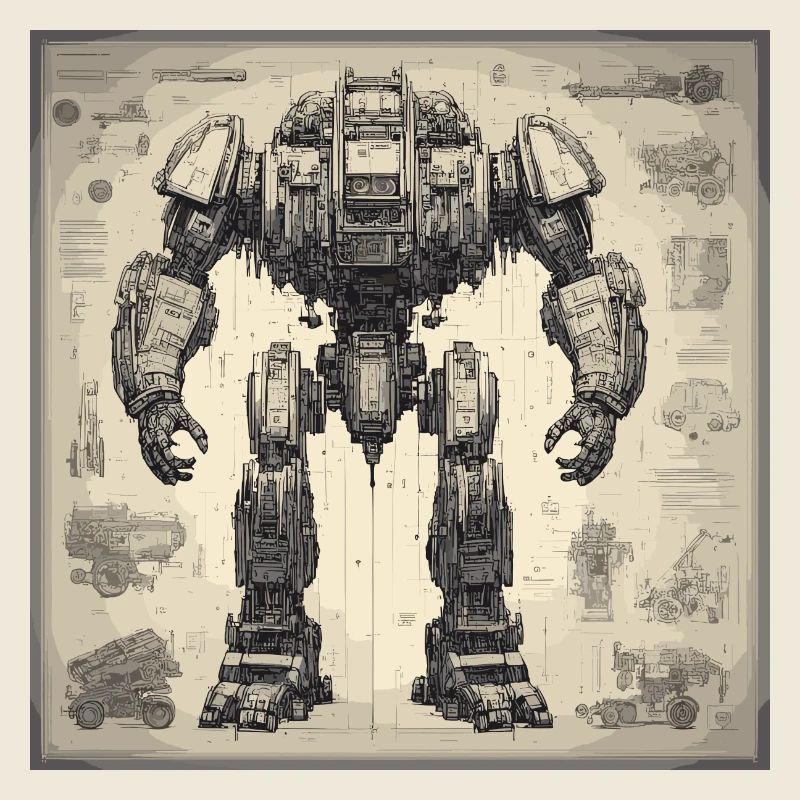 Bauplan / Sepia / Vintage / Retro / Roboter