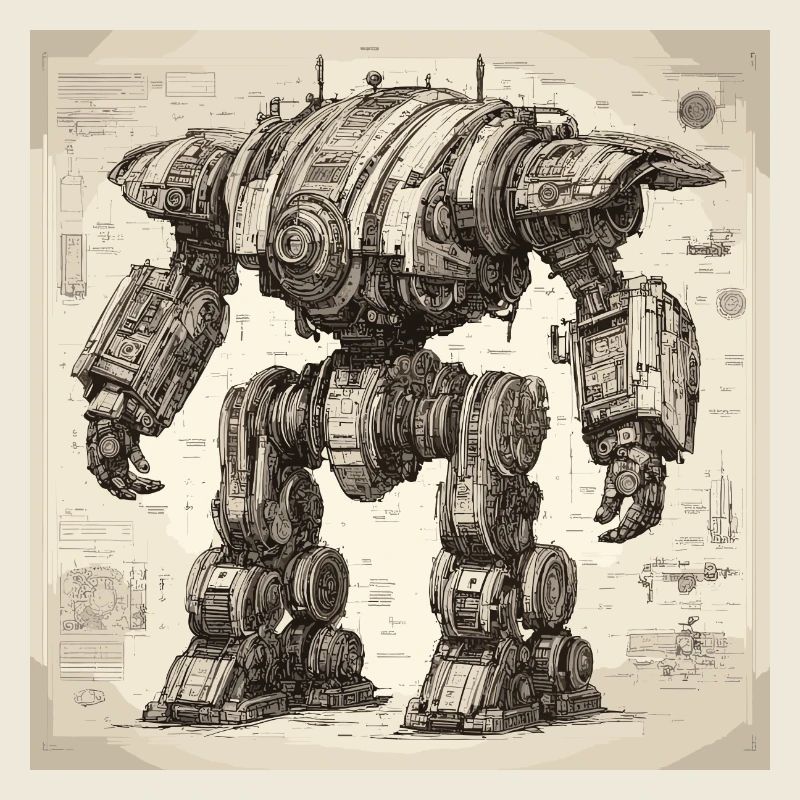 Bauplan / Sepia / Vintage / Retro / Roboter