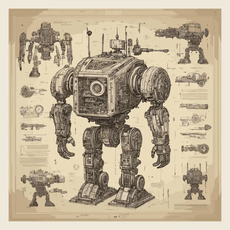 Bauplan / Sepia / Vintage / Retro / Roboter