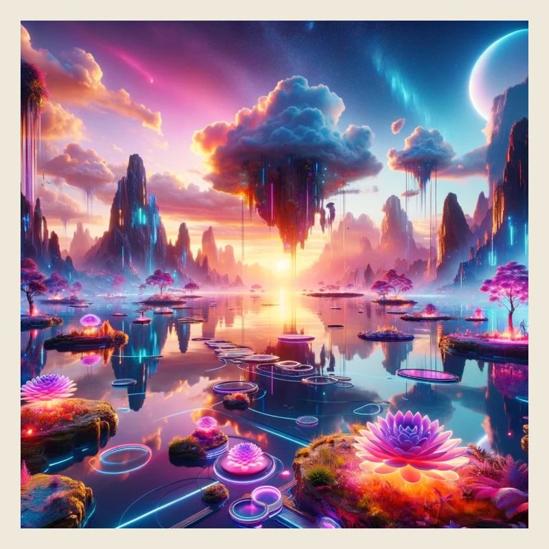 Surreale Traumlandschaft: Neon-Gewässer