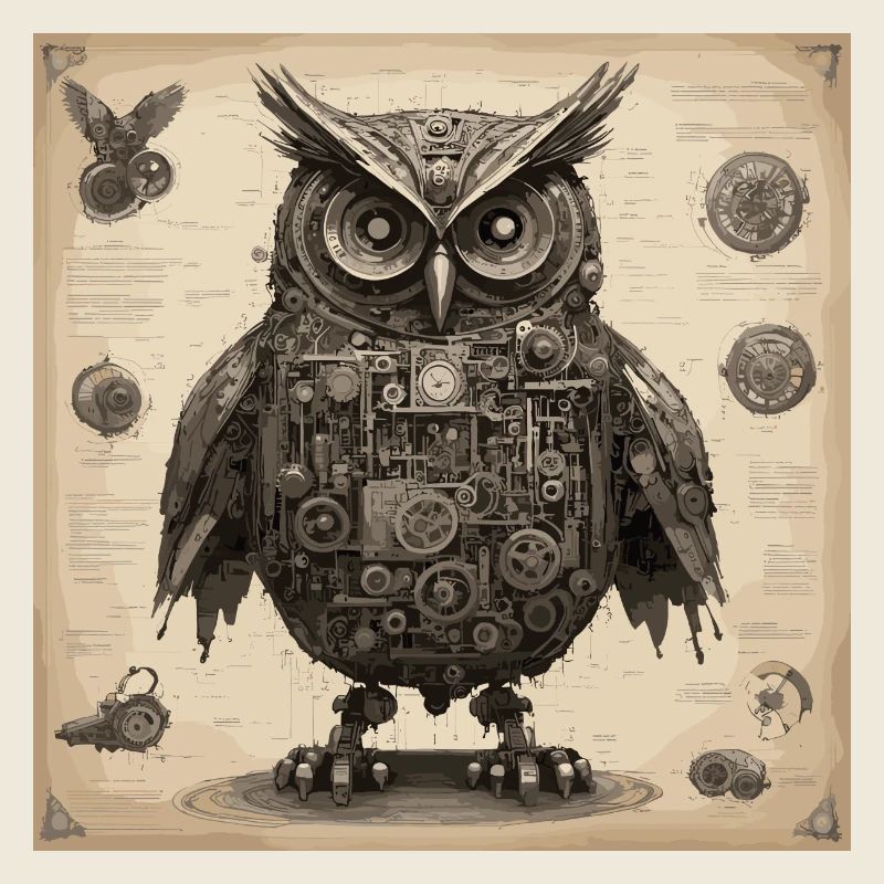 Bauplan / Sepia / Vintage / Retro / Eule