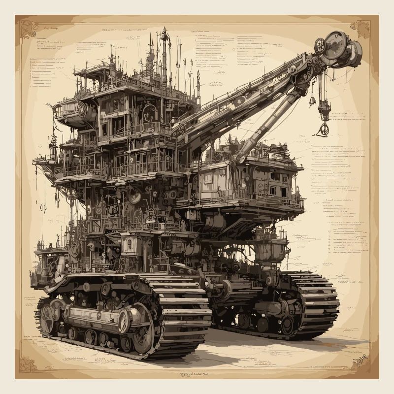 Bauplan / Sepia / Vintage / Retro / Bagger