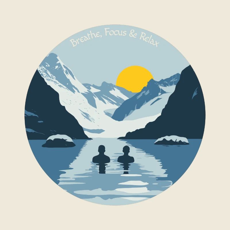 Two people taking an ice bath in the cold mountains