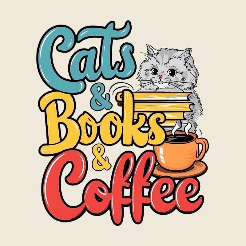 Katzen, Bücher und Kaffee Design