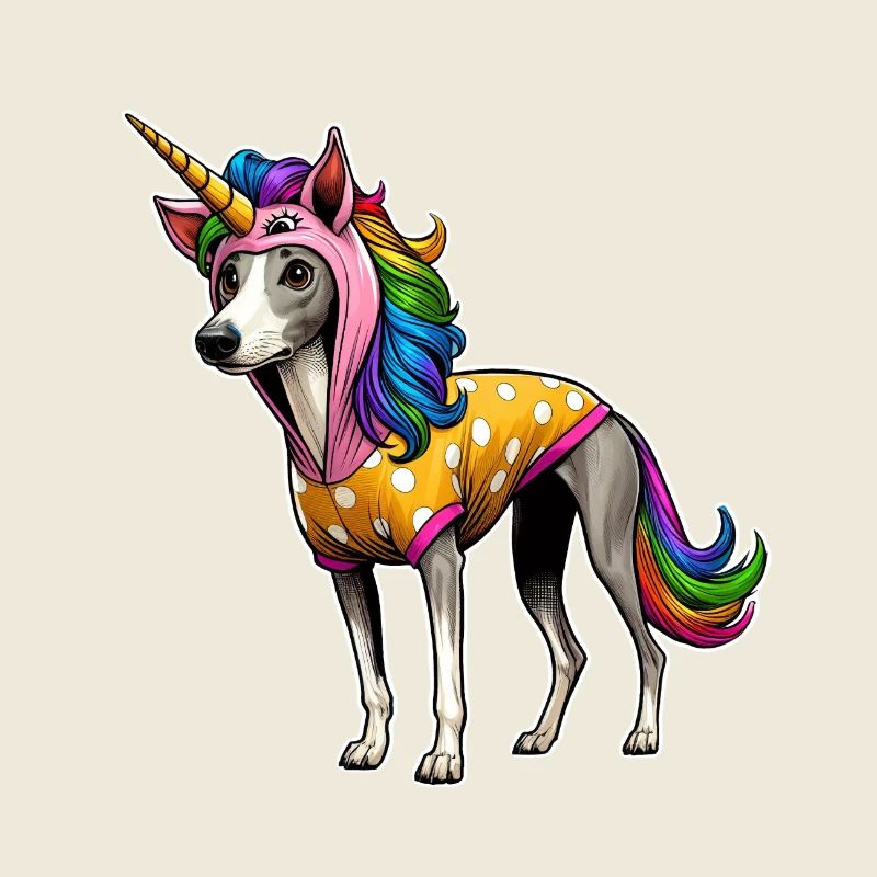 Whippet im Einhorn-Anzug
